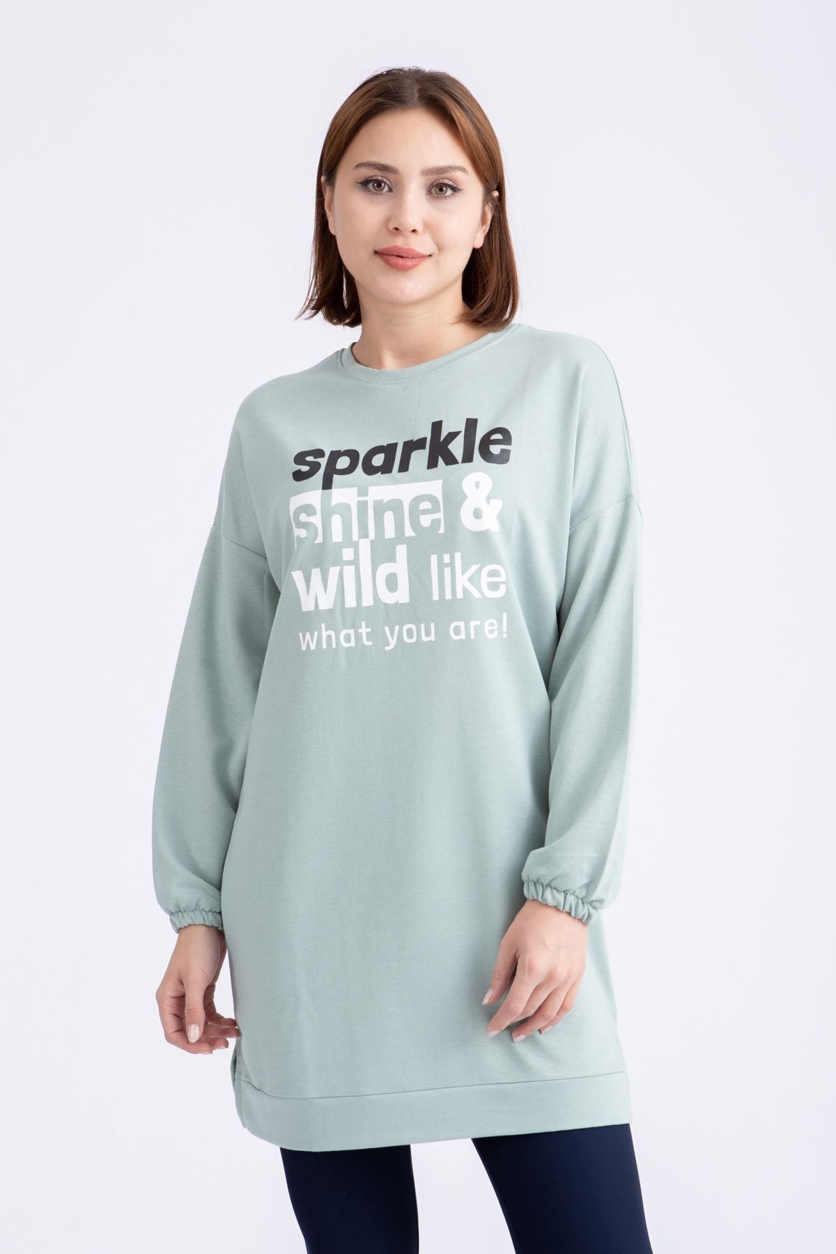 GİYSA Kadın Baskılı Iki Iplik Örme Mint Sweat Tunik 20184