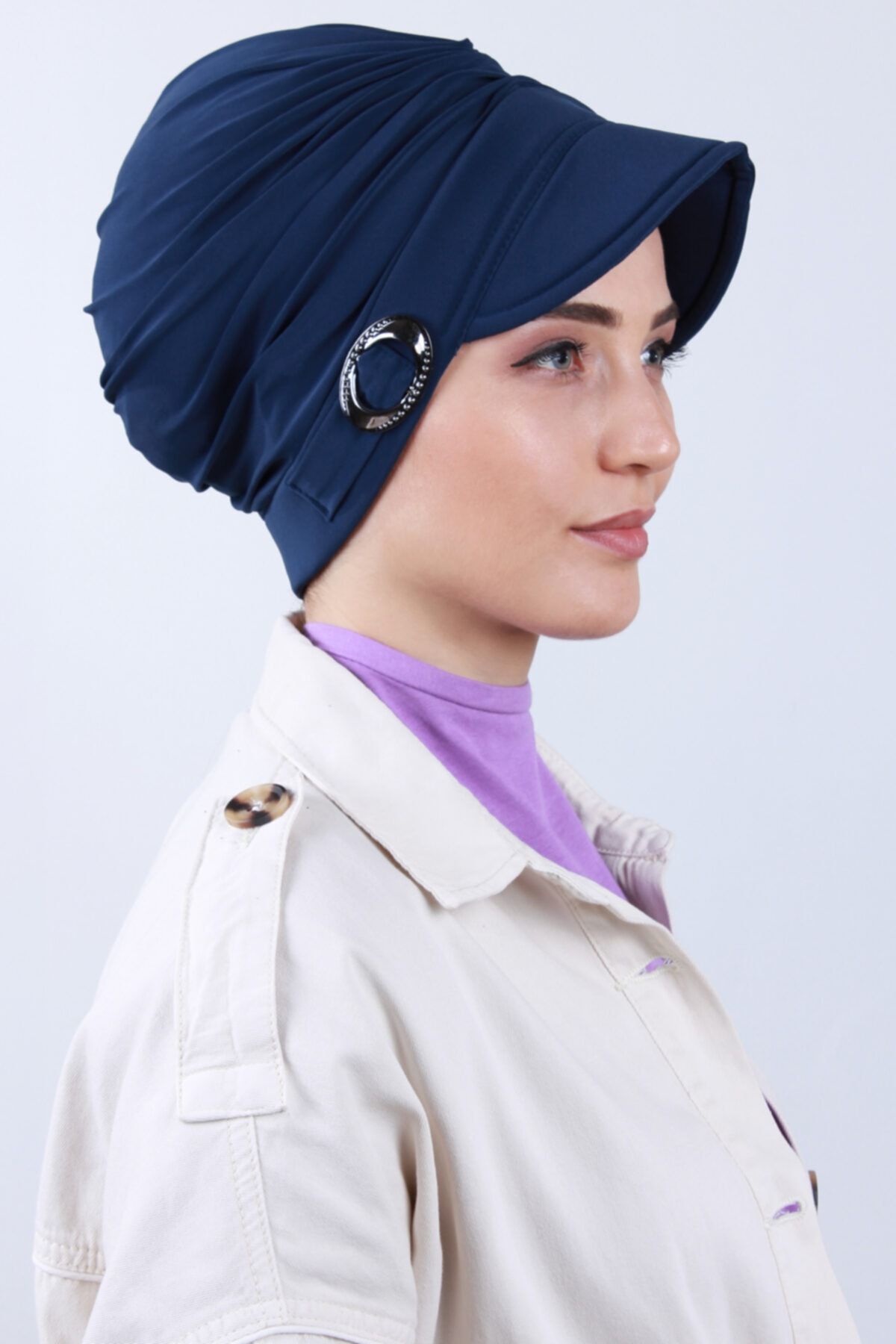 Gültopu Eşarp & Şal Kadın Tokalı Şapkalı Sosyete Bonesi Indigo Mavisi