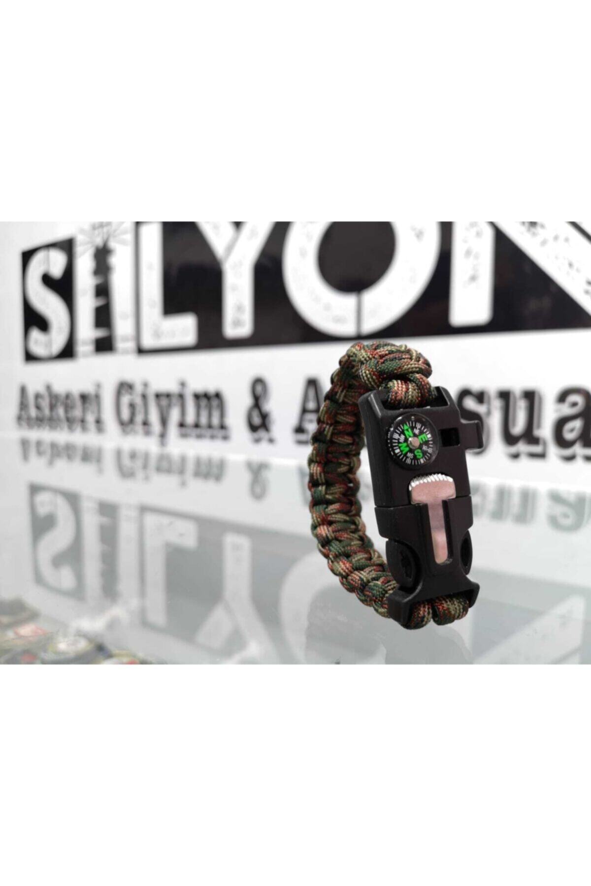 Silyon Askeri Giyim Paracord Bileklik Çok Amaçlı 5'i 1 Arada 5 Fonksiyonlu Kampçı Bileklik Kırmızı Kamuflaj