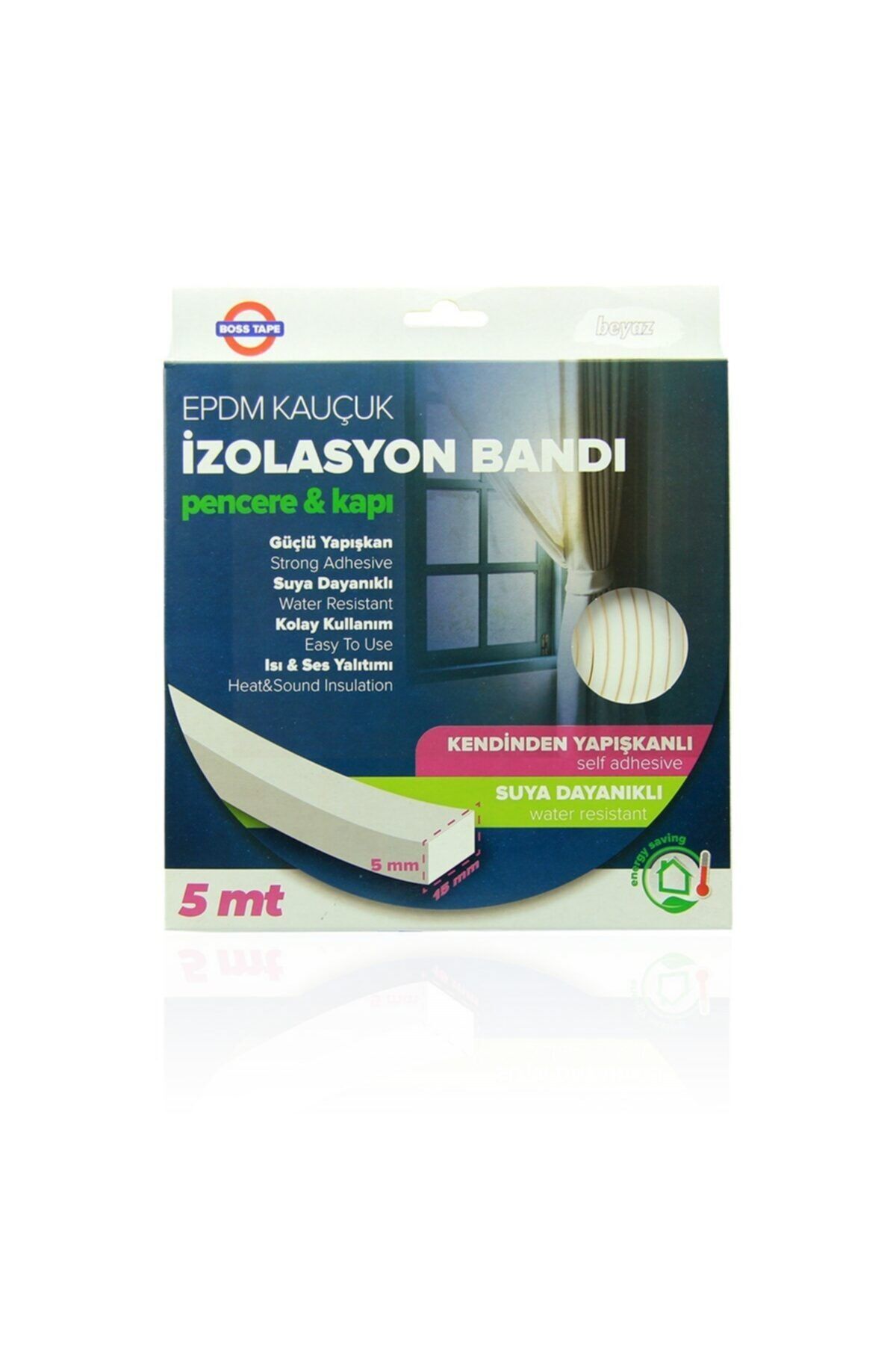 Boss Tape Epdm Kauçuk Pencere Kapı Izolasyon Bandı Beyaz 5mmx15mmx5mt