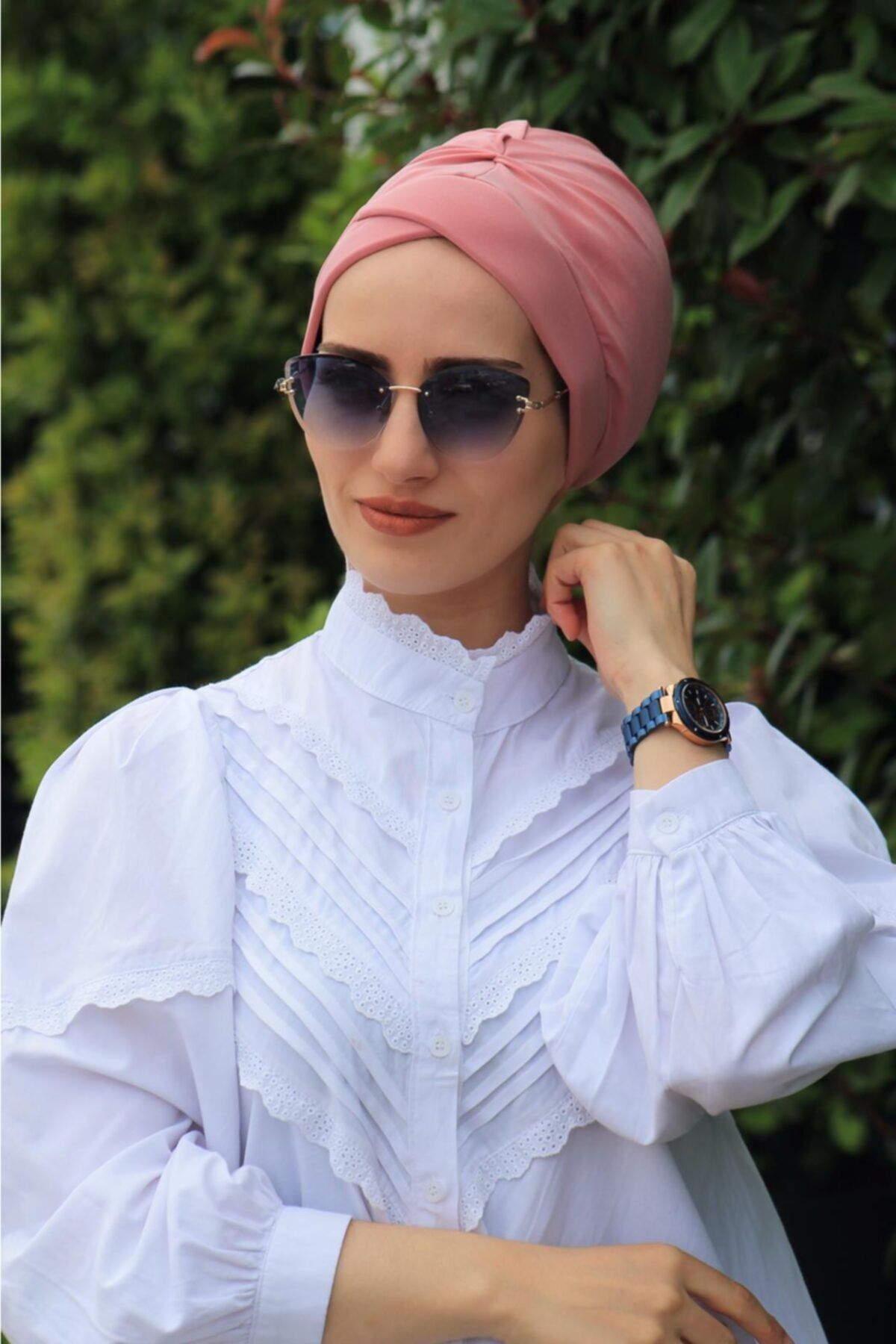 Zehra Hazır Havuz Tesettür Giyim (tesettür Bone Şal) Çapraz Bone Gül Kurusu