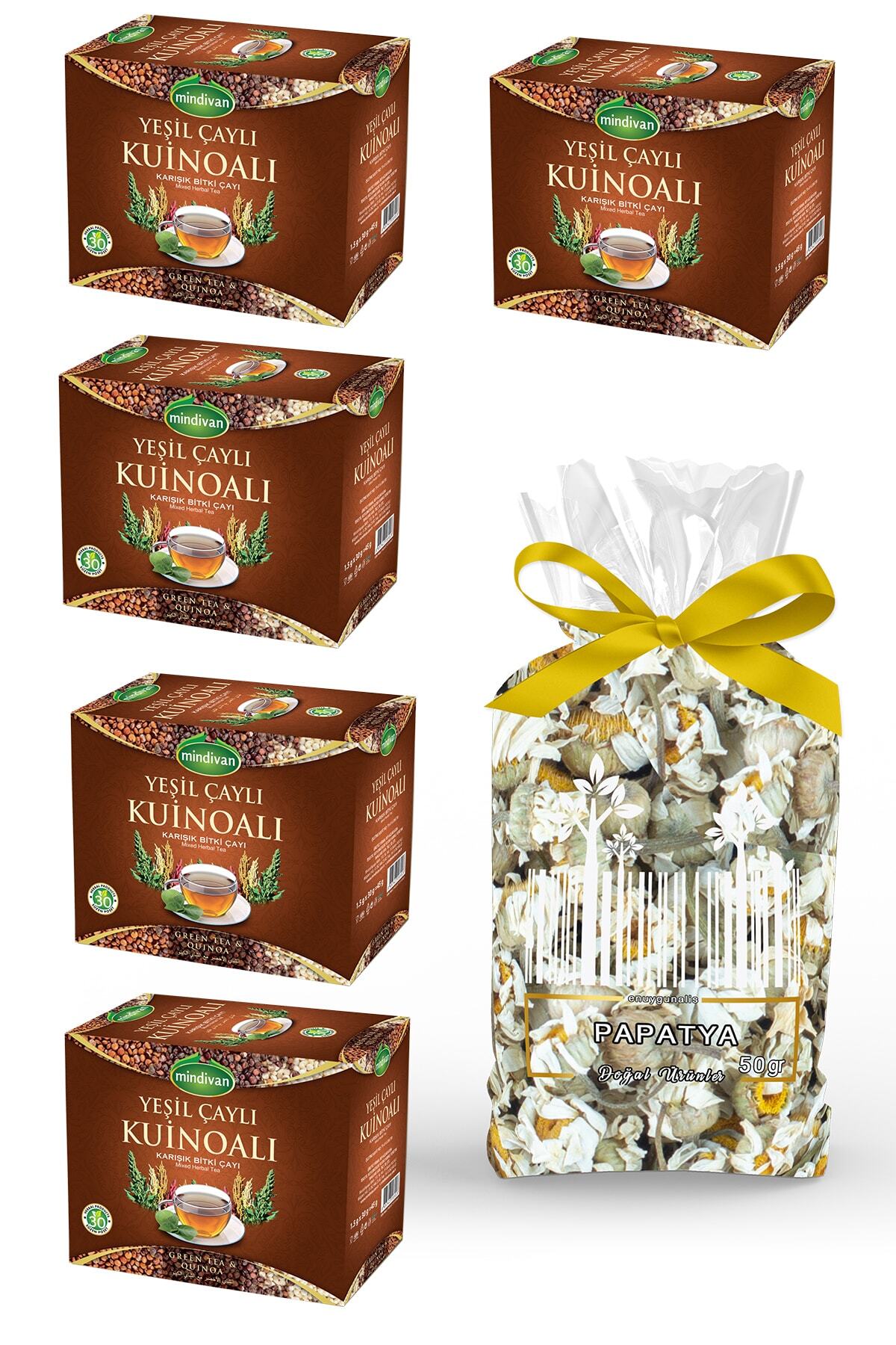 Mindivan Yeşil Çaylı Kinoa Karışık Bitki Çayı 5 Adet + Papatya Çayı 50 Gr