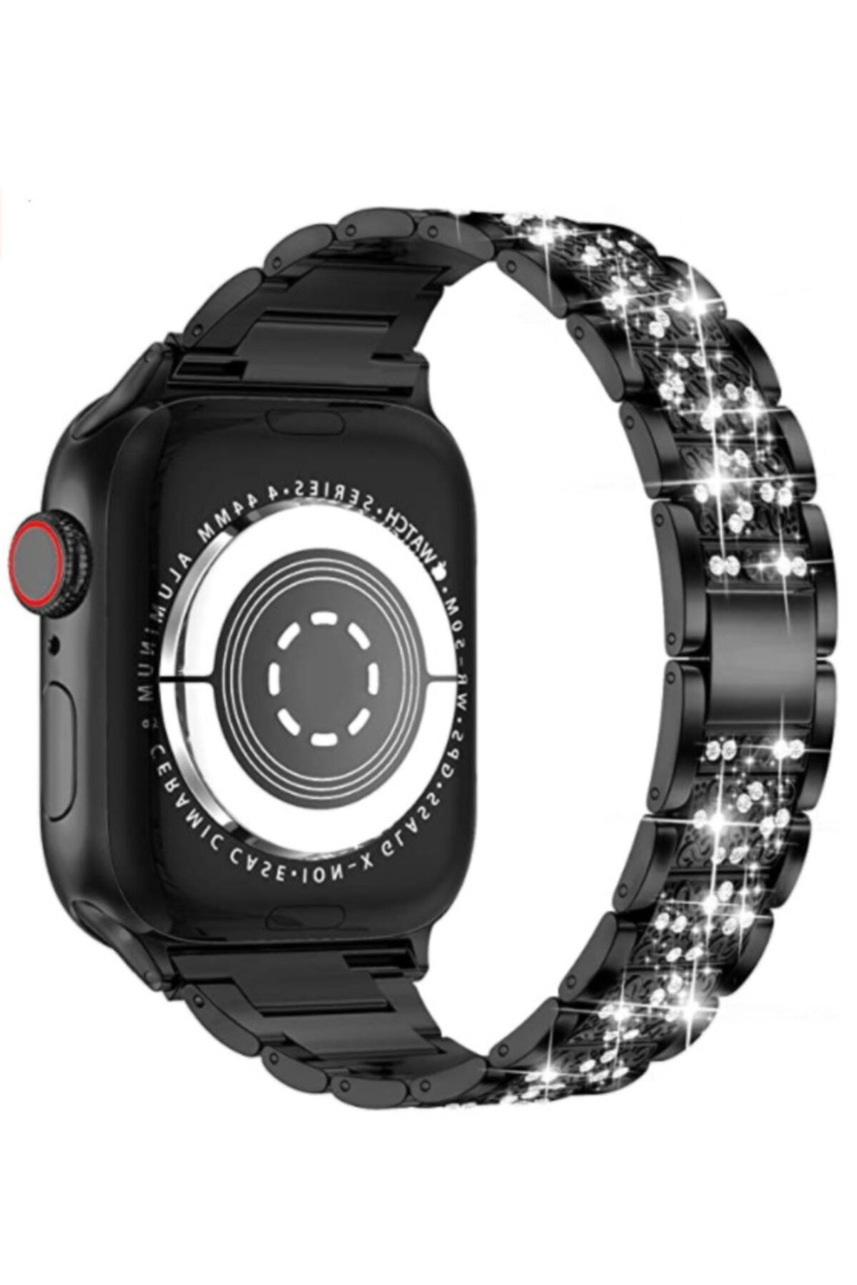 Apple Watch 2 3 4 5 6 Se 42mm Metal Gövde Üzerinde Parlak Taş Görünümlü Tasarım Kordon