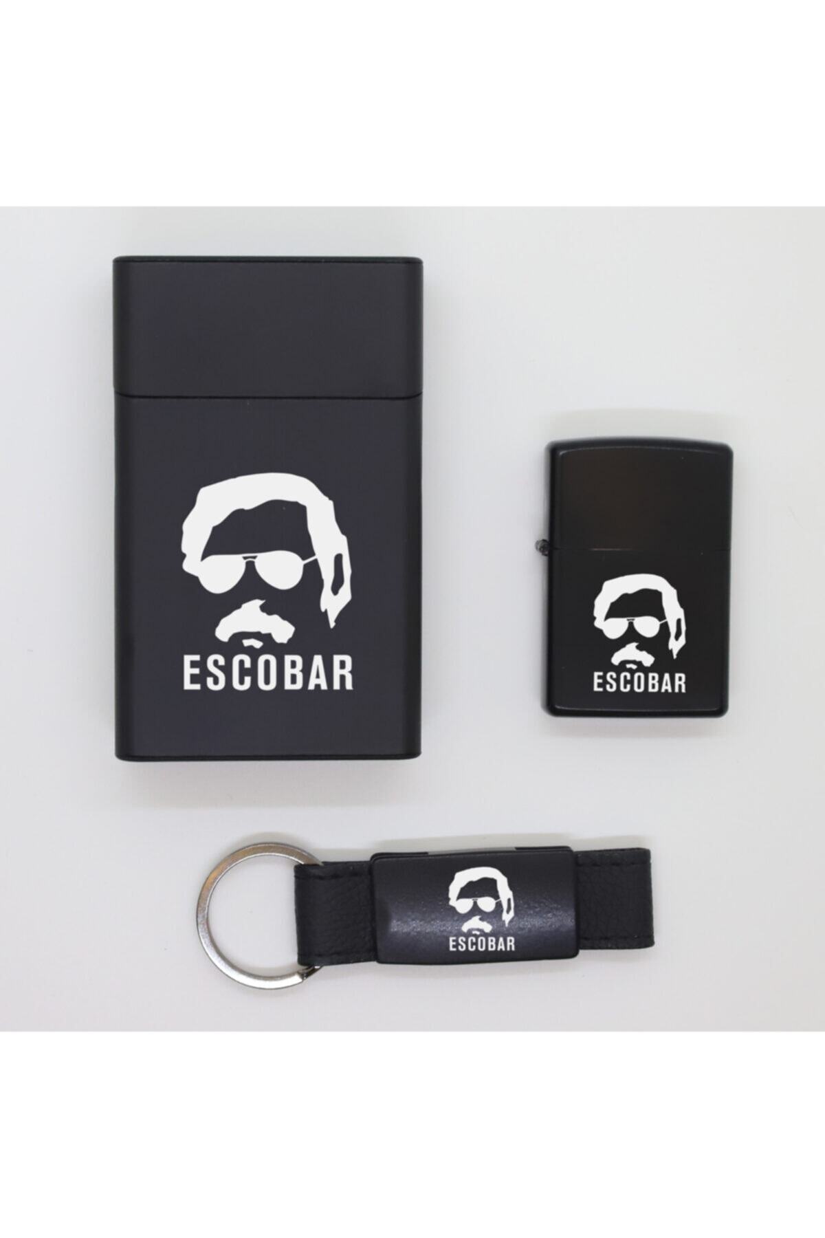 Escobar Narcos Metal Sigara Kutusu Zippo Çakmak Ve Anahtarlık Seti