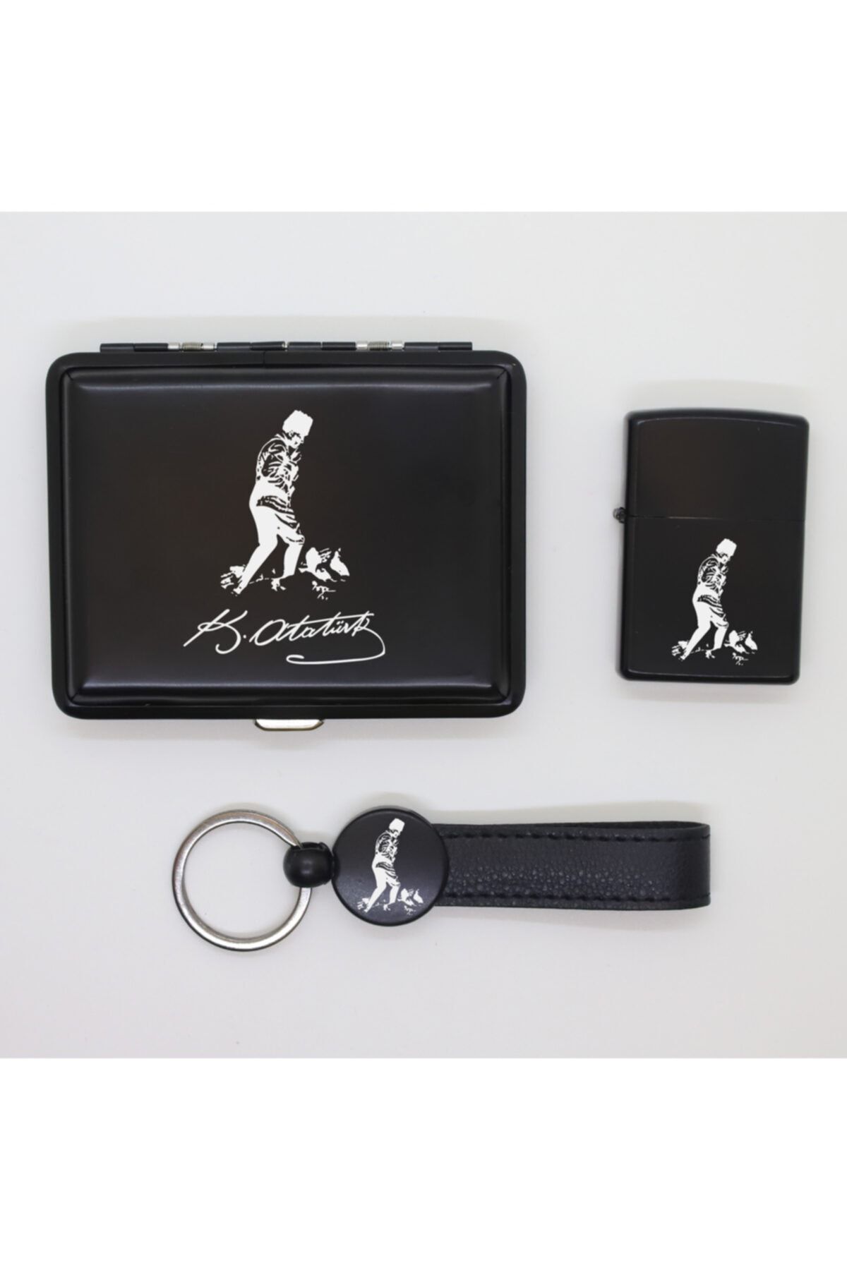 ELALAZER Atatürk Metal Tabaka  Zippo Çakmak Ve Anahtarlık Seti - 1