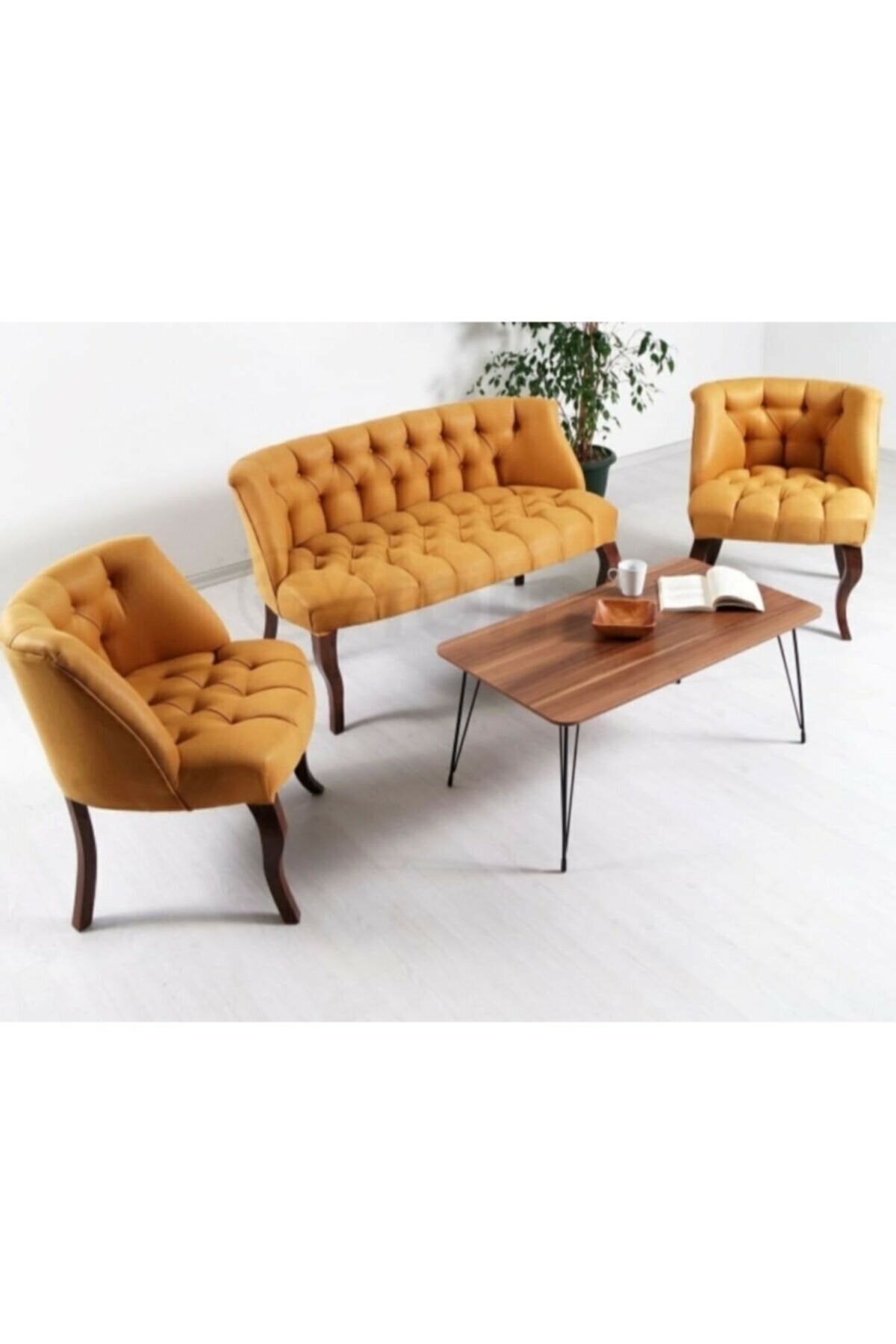 EMS MOBİLYA Çay Seti Koltuk Takımı, Salon Balkon Takımı - 2+1+1 Turuncu