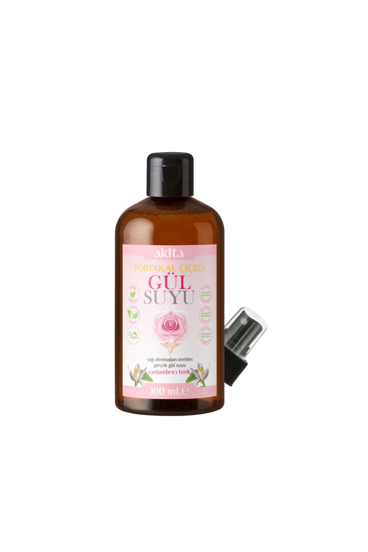 Akita % 100 Doğal Portakal Çiçeği Gül Suyu Cam Şişe 100ml