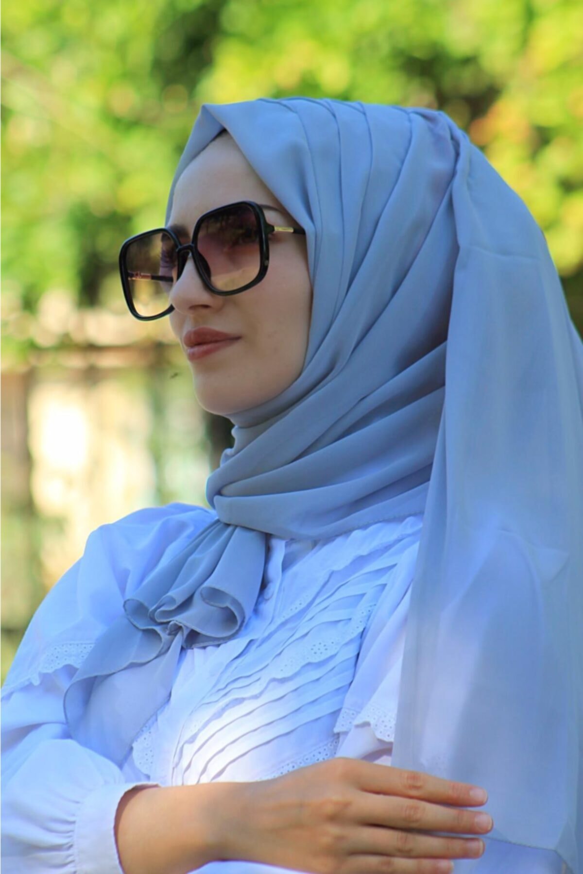 Amisos Bone Şal Hazır Tesettür Giyim Üç Bantlı Drape Şal Bone Gri - Özel Tasarım- Yeni Model Tesettür Giyim