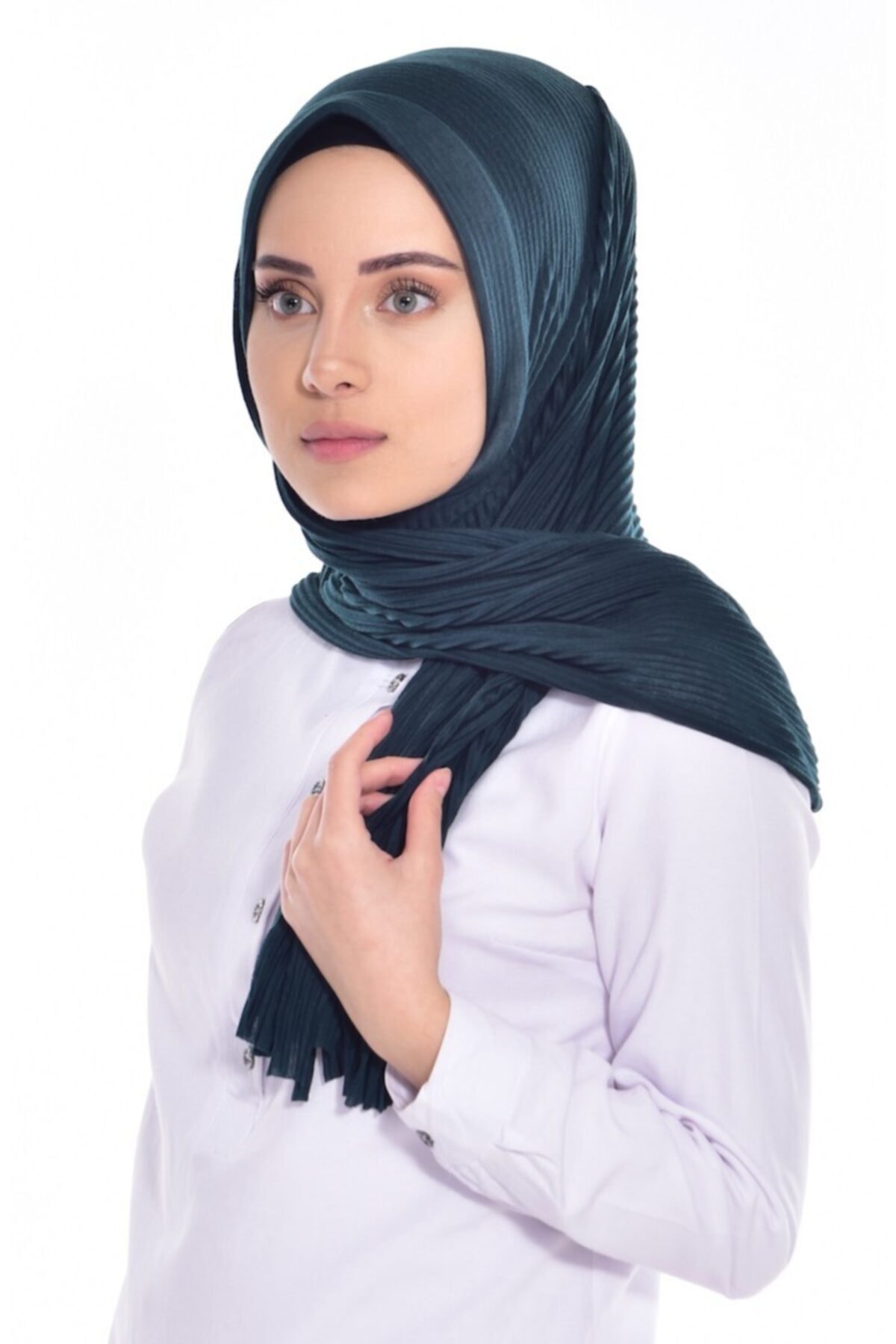 Amisos Bone Şal Hazır Tesettür Giyim Piliseli Pratik Penye Hazır Şal Zümrüt - Özel Tasarım- Yeni Model Tesettür Giyim