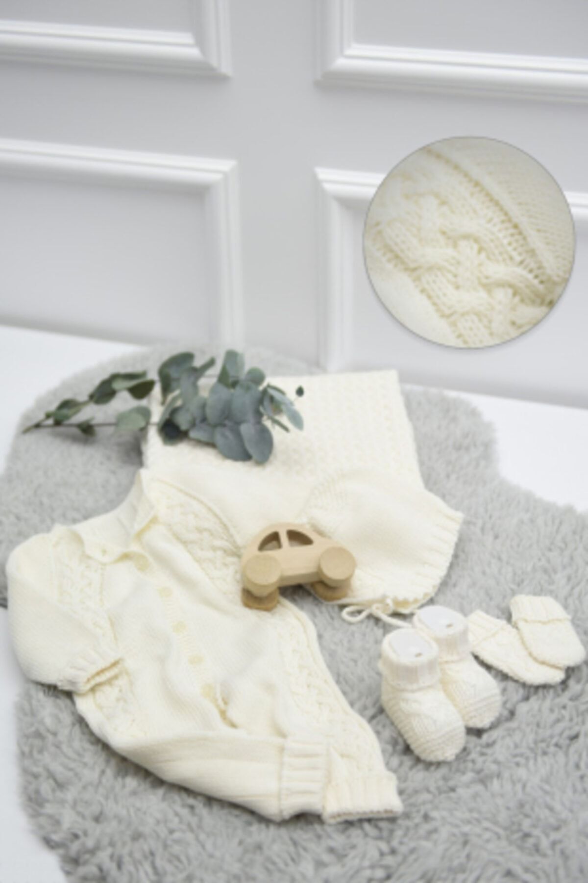 B&C Baby Cotton Kız Bebek Doğal Lüx Bebek Triko Hastane Çıkış Seti Organik 5’ Li Set (KREM)