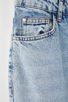 Açık Mavi Paçası Kesikli Yüksek Bel Straight Fit Büyük Beden Jeans TBBAW26CJ00039 Image 5