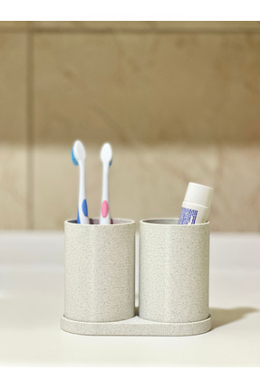 Modern Banyo Düzenleyici V3 - Diş Fırçalık Seti - İkili Set - Mermer Beyazı 10cm Image 0