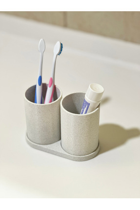 Modern Banyo Düzenleyici V3 - Diş Fırçalık Seti - İkili Set - Mermer Beyazı 10cm Image 1