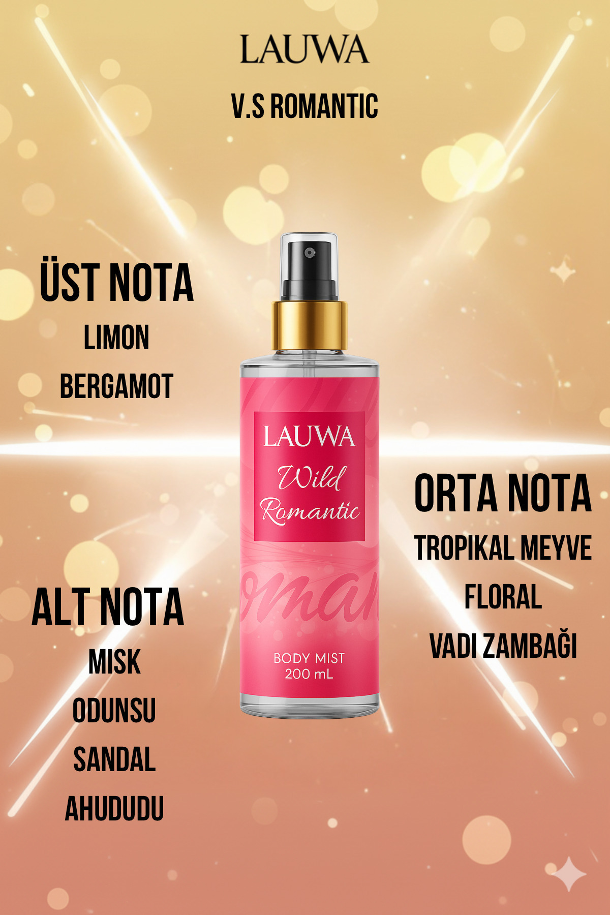 اسپری بدن زنانه رمانتیک وحشی 200 میلی لیتر | بادی میست ماندگار گل میوه ای چوبی