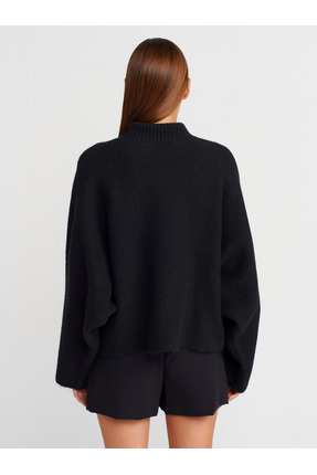 10817 Yumuşak Dokulu Yarasa Kol Triko Kazak-Siyah Image 1