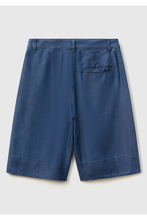 Kadın Koyu Mavi %100 Liyosel Regular Fit Bermuda Diz Üstü Şort Image 3