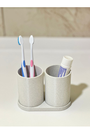 Modern Banyo Düzenleyici V3 - Diş Fırçalık Seti - İkili Set - Mermer Beyazı 10cm Image 3