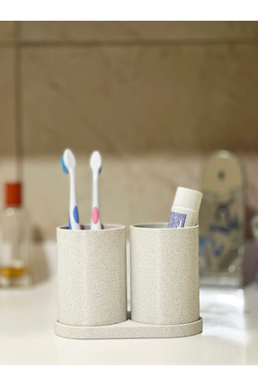 Modern Banyo Düzenleyici V3 - Diş Fırçalık Seti - İkili Set - Mermer Beyazı 10cm Image 2