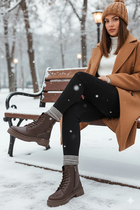 Elyediane Kadın Postal Bağcıklı Fermuarlı Günlük Bot 001201 Cilt Image 2