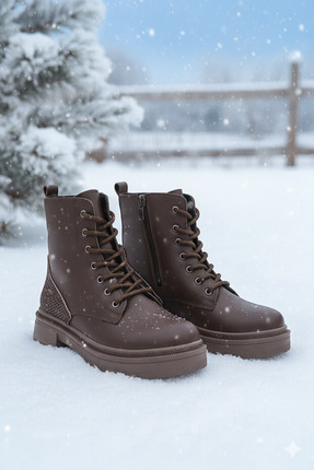 Elyediane Kadın Postal Bağcıklı Fermuarlı Günlük Bot 001201 Cilt Image 3