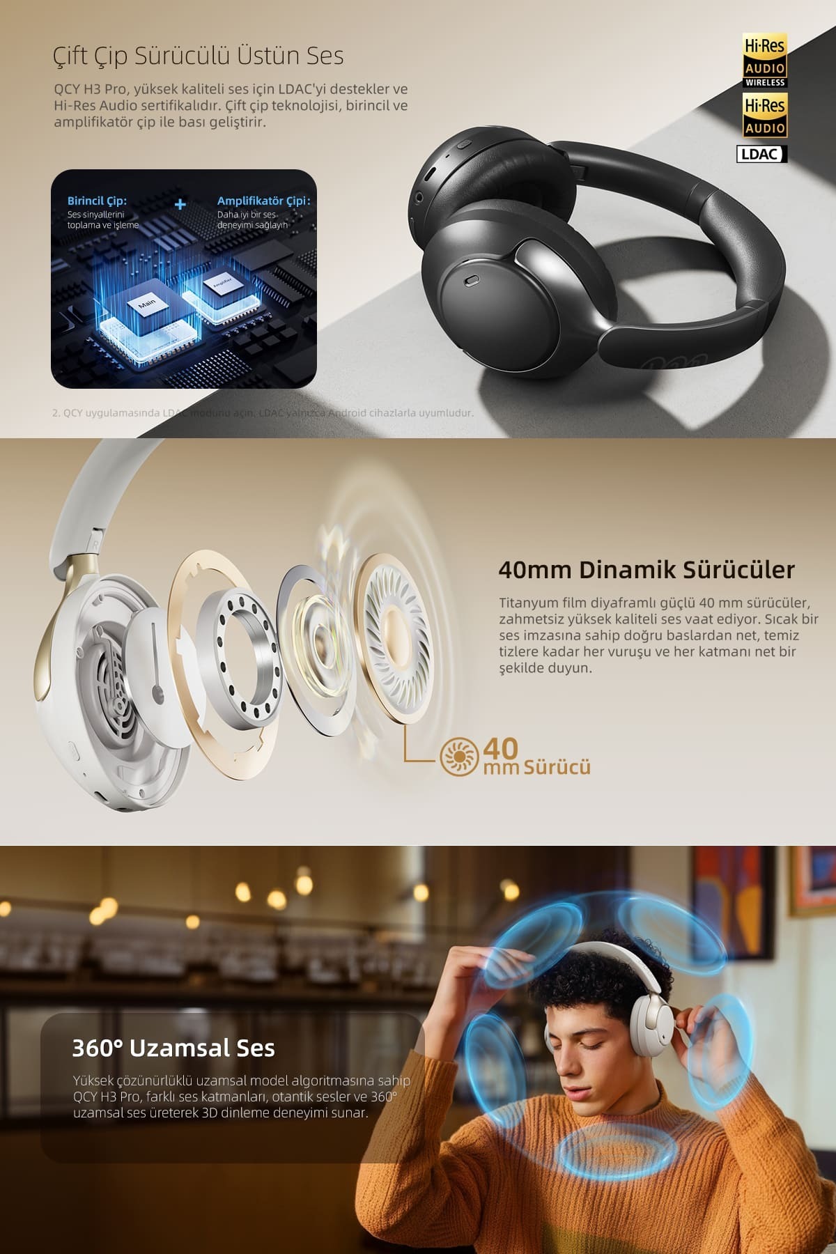 H3 Pro Hybrid ANC Hi-Rese LDAC Bluetooth 5.4 Head Swimplix هدست دوتایی پشتیبانی دو دستگاه