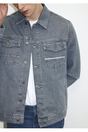 Loran Premium Blue Puslu Açık Gri Jean Ceket 0110003-86615 Image 4