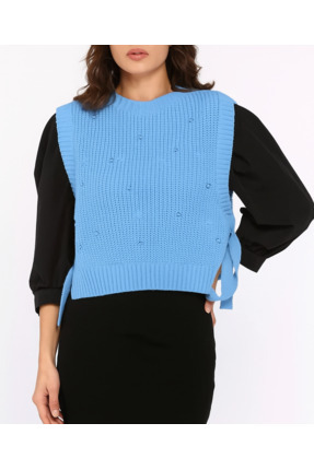 İnci Detaylı Yandan Bağlamalı Pembe Süveter Image 0