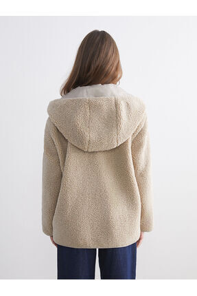 Kahverengi Kapüşonlu Oversize Kadın Teddy Kaban Image 4