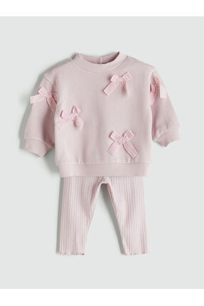 Peak Yeni Sezon Fiyonklu Kız Bebek Sweatshirt ve Tayt 2'li Image 0