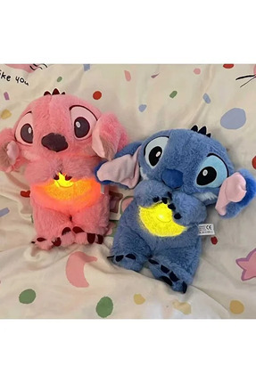 Nefes Alan Peluş Uyku Arkadaşı Stitch Mavi Renk Sevimli Peluş Oyuncak Işıklı Sesli Image 1