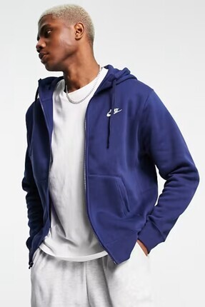 Sportswear Club Full Zip Hoodie Şardonlu Erkek Lacivert Sweatshirt Image 0