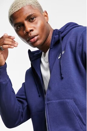 Sportswear Club Full Zip Hoodie Şardonlu Erkek Lacivert Sweatshirt Image 2