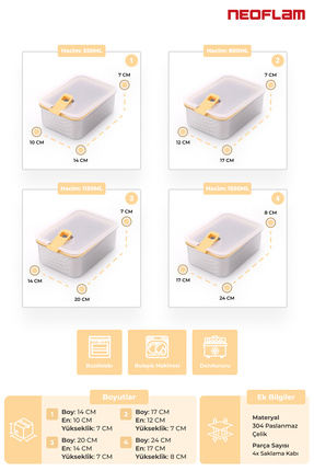 Perfect Seal Paslanmaz Çelik Saklama Kabı 4'lü Set Image 2