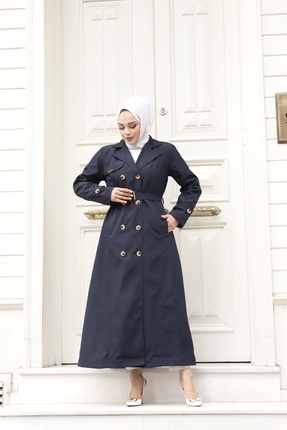 Kadın Klasik Kuşaklı Uzun Trençkot - Düğmeli, Ceket Yaka, Mevsimlik Dış Giyim Image 0