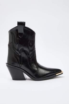 Siyah Metal Aksesuar Detaylı Kadın Premium Kovboy Bot TAKAW26BO00090 Image 4