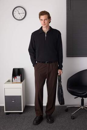 Siyah Oversize Polo Yaka Düz Polo Yaka T-shirt/Sweatshirt TMNAW26PO00000 Image 1