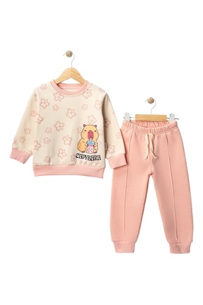 Kız Çocuk Kışlık Capybara Baskılı Eşofman Takımı | 3 İplik Şardonlu Image 0