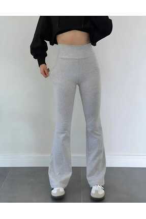 Kadın Yüksek Bel Toparlayıcı Geniş Kemer Penye İspanyol Paça Tayt Image 0