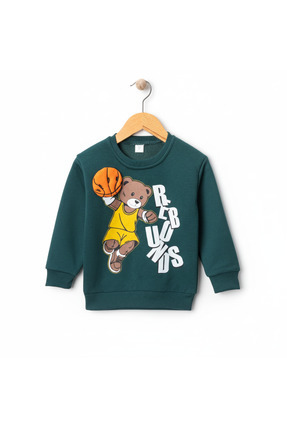 Erkek Çocuk Basketbolcu Ayı Baskılı Kışlık Eşofman Takımı | 3 İplik Şardonlu Image 1