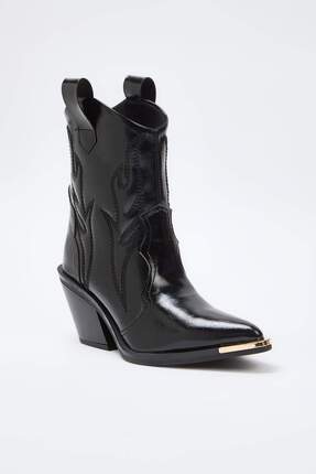 Siyah Metal Aksesuar Detaylı Kadın Premium Kovboy Bot TAKAW26BO00090 Image 3