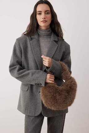 Vizon Suni Kürk Kadın El ve  Omuz Çantası TAKAW26OC00066 Image 1