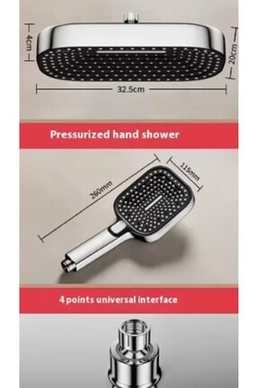 Lüks Siyah-Krom Yağmurlama Tepe Duş Seti Image 6