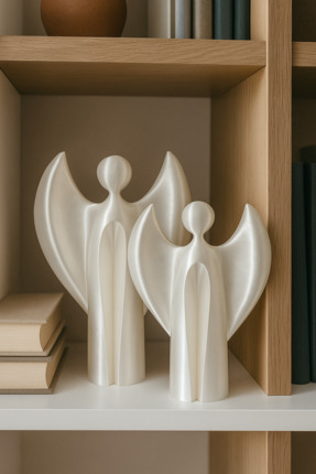 2'li Modern Dekoratif Melek Biblo Seti | İnci Beyazı | Soyut Tasarım Ev ve Ofis Süs Eşyası Image 0