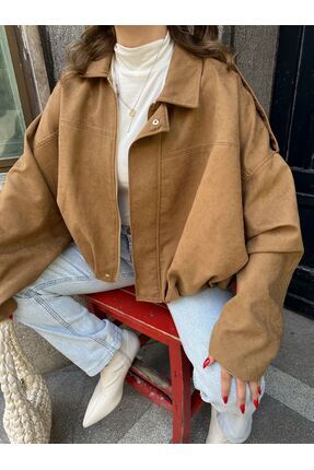Oversize Bomber Soft Süet Ceket Image 1