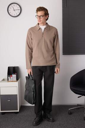 Taş Oversize Polo Yaka Düz Polo Yaka T-shirt/Sweatshirt TMNAW26PO00000 Image 1