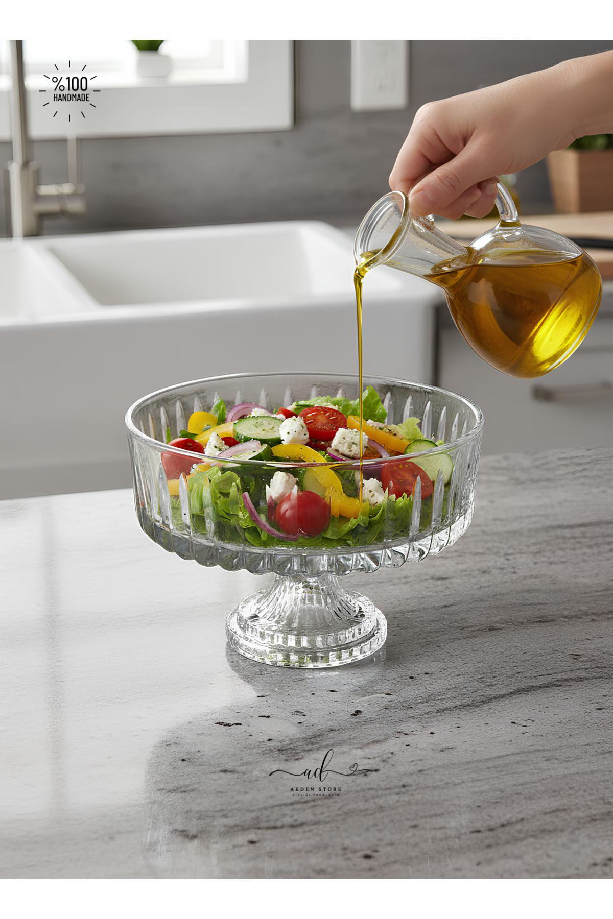 کاسه ارائه ظروف دست ساز تزئینی 25 سانتی متری با پا