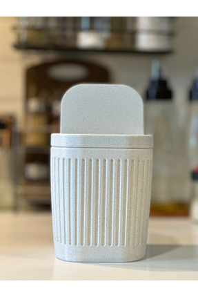 Marsel Dizayn Masaüstü Çöp Kutusu - 15cm - Açılır Kapanır - Mutfak-Banyo-Ofis İçin -Mermer Beyazı Image 3