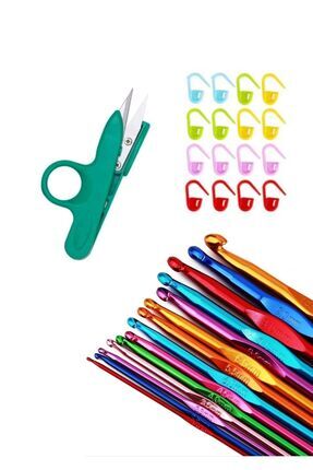 Metal Saplı Tığ Yün Örgü Seti Tığ 7 Adet + Işaretleyici Ve Makas Image 0