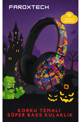 Korku Temalı Kablosuz Kulaklık | Süper Bass – Mikrofonlu – Şarjlı Kulaklık Image 1