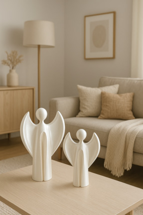 2'li Modern Dekoratif Melek Biblo Seti | İnci Beyazı | Soyut Tasarım Ev ve Ofis Süs Eşyası Image 2
